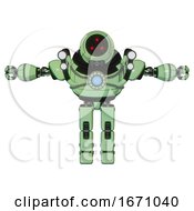 Mech Containing Three Led Eyes Round Head And Heavy Upper Chest And Chest Blue Energy Core And Shoulder Headlights And Prototype Exoplate Legs Green Tint Toon T Pose