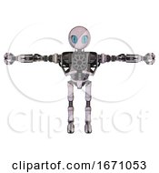 Poster, Art Print Of Mech Containing Grey Alien Style Head And Blue Grate Eyes And Heavy Upper Chest And No Chest Plating And Ultralight Foot Exosuit Sketch Pad Light T-Pose