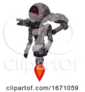 Poster, Art Print Of Bot Containing Three Led Eyes Round Head And Light Chest Exoshielding And Ultralight Chest Exosuit And Minigun Back Assembly And Jet Propulsion Sketch Pad Cloudy Smudges Facing Right View