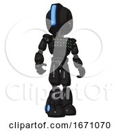 Poster, Art Print Of Cyborg Containing Round Head And Large Vertical Visor And Light Chest Exoshielding And Chest Green Blue Lights Array And Light Leg Exoshielding Toon Black Scribbles Sketch Hero Pose