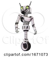 Bot Containing Dual Retro Camera Head And Cyborg Antenna Head And Light Chest Exoshielding And Ultralight Chest Exosuit And Unicycle Wheel White Halftone Toon Hero Pose