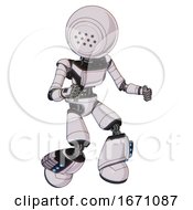 Poster, Art Print Of Automaton Containing Dots Array Face And Light Chest Exoshielding And Ultralight Chest Exosuit And Light Leg Exoshielding And Megneto-Hovers Foot Mod White Halftone Toon Fight Or Defense Pose