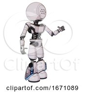 Poster, Art Print Of Automaton Containing Dots Array Face And Light Chest Exoshielding And Ultralight Chest Exosuit And Light Leg Exoshielding And Megneto-Hovers Foot Mod White Halftone Toon Interacting