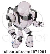 Poster, Art Print Of Bot Containing Round Head And Heavy Upper Chest And Light Leg Exoshielding White Halftone Toon Fight Or Defense Pose