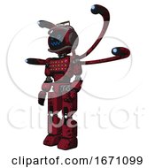 Poster, Art Print Of Robot Containing Digital Display Head And Stunned Expression And Led And Protection Bars And Light Chest Exoshielding And Chest Green Blue Lights Array And Blue-Eye Cam Cable Tentacles 