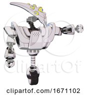 Mech Containing Flat Elongated Skull Head And Yellow Eyeball Array And Heavy Upper Chest And Heavy Mech Chest And Battle Mech Chest And Unicycle Wheel White Halftone Toon