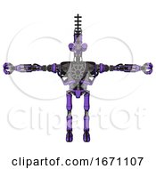 Poster, Art Print Of Robot Containing Dual Retro Camera Head And Wireless Internet Transmitter Head And Heavy Upper Chest And No Chest Plating And Ultralight Foot Exosuit Secondary Purple Halftone T-Pose