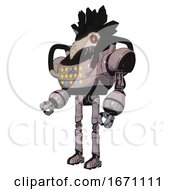 Poster, Art Print Of Mech Containing Bird Skull Head And Red Line Eyes And Crow Feather Design And Heavy Upper Chest And Colored Lights Array And Ultralight Foot Exosuit Gray Metal Facing Right View
