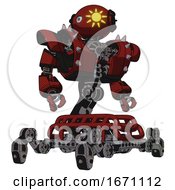 Poster, Art Print Of Robot Containing Oval Wide Head And Sunshine Patch Eye And Heavy Upper Chest And Heavy Mech Chest And Shoulder Spikes And Insect Walker Legs Matted Red Hero Pose
