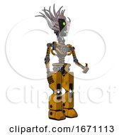 Poster, Art Print Of Bot Containing Humanoid Face Mask And Two-Face Black White Mask And Light Chest Exoshielding And No Chest Plating And Prototype Exoplate Legs Worn Construction Yellow Facing Left View