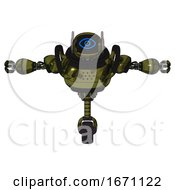 Poster, Art Print Of Bot Containing Digital Display Head And Large Eye And Winglets And Heavy Upper Chest And Unicycle Wheel Grunge Army Green T-Pose