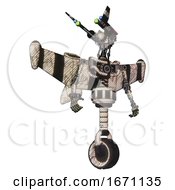 Poster, Art Print Of Automaton Containing Dual Retro Camera Head And Communications Array Head And Light Chest Exoshielding And Stellar Jet Wing Rocket Pack And No Chest Plating And Unicycle Wheel Halftone Sketch
