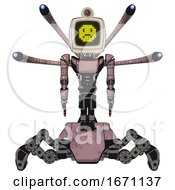 Cyborg Containing Old Computer Monitor And Yellow Sad Pixel Face And Retro Futuristic Webcam And Light Chest Exoshielding And Ultralight Chest Exosuit And Blue Eye Cam Cable Tentacles 