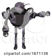 Poster, Art Print Of Robot Containing Grey Alien Style Head And Metal Grate Eyes And Bug Antennas And Heavy Upper Chest And Chest Vents And Ultralight Foot Exosuit Light Lavender Metal
