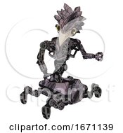 Poster, Art Print Of Droid Containing Bird Skull Head And Yellow Led Protruding Eyes And Bird Feather Design And Heavy Upper Chest And No Chest Plating And Insect Walker Legs Sketch Pad Wet Ink Smudge