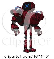 Poster, Art Print Of Robot Containing Digital Display Head And Wince Symbol Expression And Heavy Upper Chest And Heavy Mech Chest And Battle Mech Chest And Ultralight Foot Exosuit Grunge Dots Royal Red Hero Pose