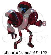 Poster, Art Print Of Robot Containing Digital Display Head And Wince Symbol Expression And Heavy Upper Chest And Heavy Mech Chest And Battle Mech Chest And Ultralight Foot Exosuit Grunge Dots Royal Red