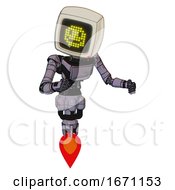 Poster, Art Print Of Robot Containing Old Computer Monitor And Yellow Happy Face Display And Light Chest Exoshielding And Ultralight Chest Exosuit And Jet Propulsion Matted Pink Metal Fight Or Defense Pose