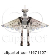 Poster, Art Print Of Automaton Containing Dual Retro Camera Head And Reversed Fin Head And Light Chest Exoshielding And Cherub Wings Design And No Chest Plating And Ultralight Foot Exosuit Halftone Sketch Front View