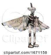 Poster, Art Print Of Automaton Containing Dual Retro Camera Head And Reversed Fin Head And Light Chest Exoshielding And Cherub Wings Design And No Chest Plating And Ultralight Foot Exosuit Halftone Sketch Hero Pose