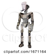 Poster, Art Print Of Automaton Containing Humanoid Face Mask And Light Chest Exoshielding And Ultralight Chest Exosuit And Ultralight Foot Exosuit Grungy Fiberglass Standing Looking Right Restful Pose