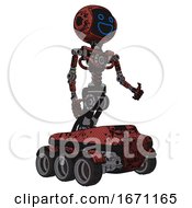 Poster, Art Print Of Automaton Containing Digital Display Head And Wide Smile And Light Chest Exoshielding And No Chest Plating And Six-Wheeler Base Grunge Matted Orange Facing Left View