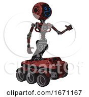 Poster, Art Print Of Automaton Containing Digital Display Head And Wide Smile And Light Chest Exoshielding And No Chest Plating And Six-Wheeler Base Grunge Matted Orange Interacting