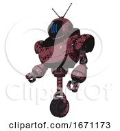 Poster, Art Print Of Bot Containing Digital Display Head And Three Vertical Line Design And Retro Antennas And Heavy Upper Chest And Unicycle Wheel Muavewood Halftone Grunge Facing Right View