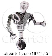 Poster, Art Print Of Android Containing Humanoid Face Mask And Slashes War Paint And Heavy Upper Chest And No Chest Plating And Unicycle Wheel White Halftone Toon Fight Or Defense Pose