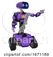 Poster, Art Print Of Droid Containing Dual Retro Camera Head And Cute Retro Robo Head And Light Chest Exoshielding And Yellow Star And Rocket Pack And Tank Tracks Secondary Purple Halftone