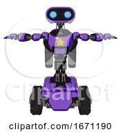 Poster, Art Print Of Droid Containing Dual Retro Camera Head And Cute Retro Robo Head And Light Chest Exoshielding And Yellow Star And Rocket Pack And Tank Tracks Secondary Purple Halftone T-Pose