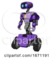 Poster, Art Print Of Droid Containing Dual Retro Camera Head And Cute Retro Robo Head And Light Chest Exoshielding And Yellow Star And Rocket Pack And Tank Tracks Secondary Purple Halftone