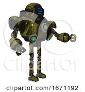 Poster, Art Print Of Droid Containing Digital Display Head And Three Horizontal Line Design And Heavy Upper Chest And Chest Green Energy Cores And Ultralight Foot Exosuit Grunge Army Green Interacting