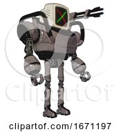 Poster, Art Print Of Mech Containing Old Computer Monitor And Colored X Display And Heavy Upper Chest And Ultralight Foot Exosuit Light Pink Beige Facing Left View