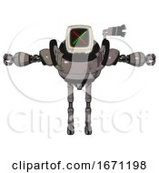 Poster, Art Print Of Mech Containing Old Computer Monitor And Colored X Display And Heavy Upper Chest And Ultralight Foot Exosuit Light Pink Beige T-Pose