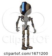 Poster, Art Print Of Bot Containing Round Head And Large Vertical Visor And Light Chest Exoshielding And No Chest Plating And Ultralight Foot Exosuit Desert Tan Painted Hero Pose