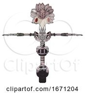 Poster, Art Print Of Robot Containing Bird Skull Head And Red Led Circle Eyes And Bird Feather Design And Light Chest Exoshielding And No Chest Plating And Unicycle Wheel Gray Metal T-Pose