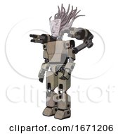 Poster, Art Print Of Automaton Containing Humanoid Face Mask And Binary War Paint And Light Chest Exoshielding And Prototype Exoplate Chest And Minigun Back Assembly And Prototype Exoplate Legs Grungy Fiberglass