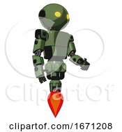 Poster, Art Print Of Bot Containing Oval Wide Head And Yellow Eyes And Light Chest Exoshielding And Prototype Exoplate Chest And Jet Propulsion Grass Green Facing Left View
