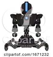Poster, Art Print Of Automaton Containing Round Head And Large Vertical Visor And First Aid Emblem And Heavy Upper Chest And Heavy Mech Chest And Blue Energy Fission Element Chest And Insect Walker Legs Dirty Black