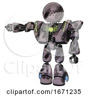 Poster, Art Print Of Bot Containing Dots Array Face And Heavy Upper Chest And Heavy Mech Chest And Green Energy Core And Light Leg Exoshielding Sketch Pad Wet Ink Smudge Arm Out Holding Invisible Object