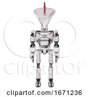 Droid Containing Flat Elongated Skull Head And Light Chest Exoshielding And Blue Energy Core And Ultralight Foot Exosuit White Halftone Toon Front View