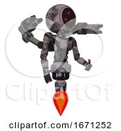 Poster, Art Print Of Bot Containing Three Led Eyes Round Head And Light Chest Exoshielding And Ultralight Chest Exosuit And Minigun Back Assembly And Jet Propulsion Sketch Pad Cloudy Smudges Facing Left View