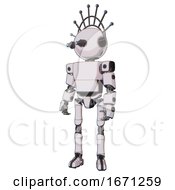Poster, Art Print Of Bot Containing Oval Wide Head And Telescopic Steampunk Eyes And Techno Halo Ornament And Light Chest Exoshielding And Prototype Exoplate Chest And Ultralight Foot Exosuit White Halftone Toon