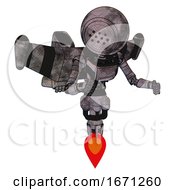 Poster, Art Print Of Mech Containing Dots Array Face And Light Chest Exoshielding And Ultralight Chest Exosuit And Stellar Jet Wing Rocket Pack And Jet Propulsion Sketch Pad Cloudy Smudges Fight Or Defense Pose