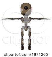 Poster, Art Print Of Cyborg Containing Round Head And Large Cyclops Eye And First Aid Emblem And Light Chest Exoshielding And No Chest Plating And Ultralight Foot Exosuit Desert Tan Painted T-Pose