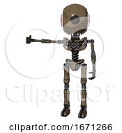 Poster, Art Print Of Cyborg Containing Round Head And Large Cyclops Eye And First Aid Emblem And Light Chest Exoshielding And No Chest Plating And Ultralight Foot Exosuit Desert Tan Painted