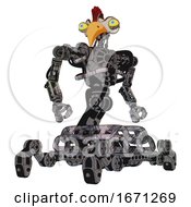Poster, Art Print Of Robot Containing Bird Skull Head And Big Yellow Eyes And Chicken Design And Heavy Upper Chest And No Chest Plating And Insect Walker Legs Scribble Sketch Hero Pose