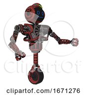 Poster, Art Print Of Cyborg Containing Digital Display Head And Blank-Faced Expression And Green Led Array And Heavy Upper Chest And No Chest Plating And Unicycle Wheel Grunge Matted Orange Interacting