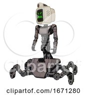 Poster, Art Print Of Cyborg Containing Old Computer Monitor And Angry Pixels Face And Retro-Futuristic Webcam And Light Chest Exoshielding And Ultralight Chest Exosuit And Insect Walker Legs Light Pink Beige